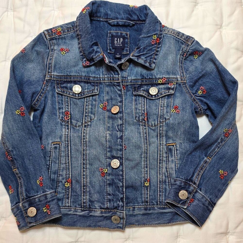 GAP Girls Floral Embroidered Jean Jacket XS